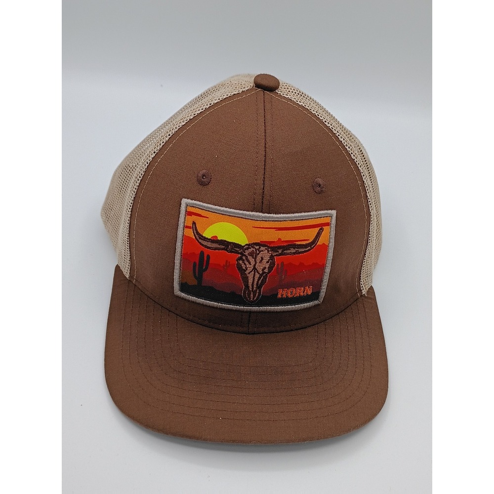 Horn Unisex Longhorn Sunset Patch Trucker Hat Brown Adjustable Snapback